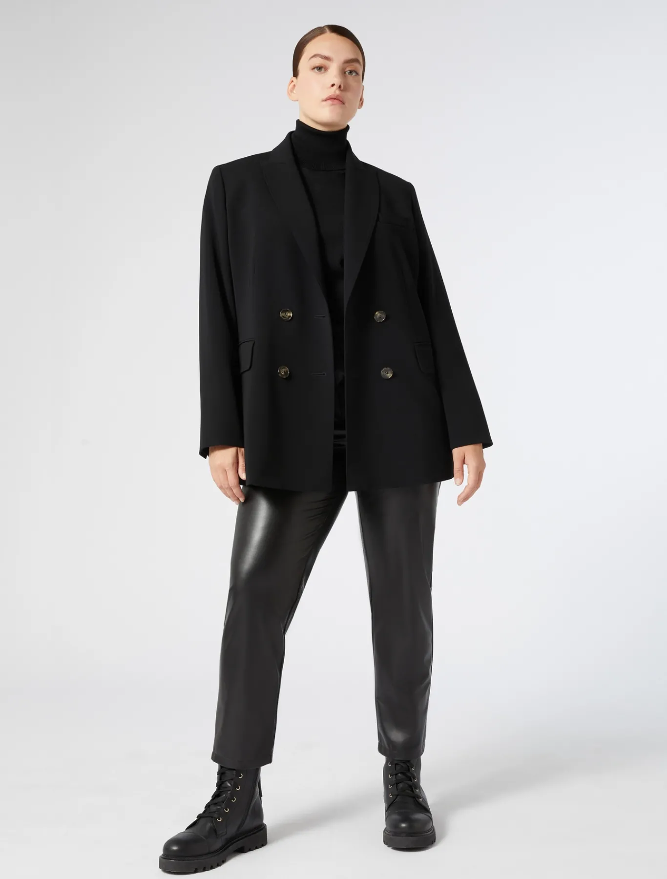Marina Rinaldi Pantalon en tissu enduit NOIR Online