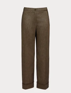 Marina Rinaldi Pantalon en tissu teint en fil et viscose MARRONFONCE Clearance