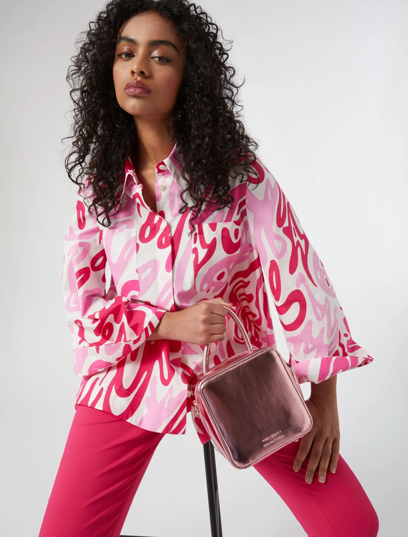 Marina Rinaldi Pantalon en toile de coton mélangé FUCHSIA Fashion
