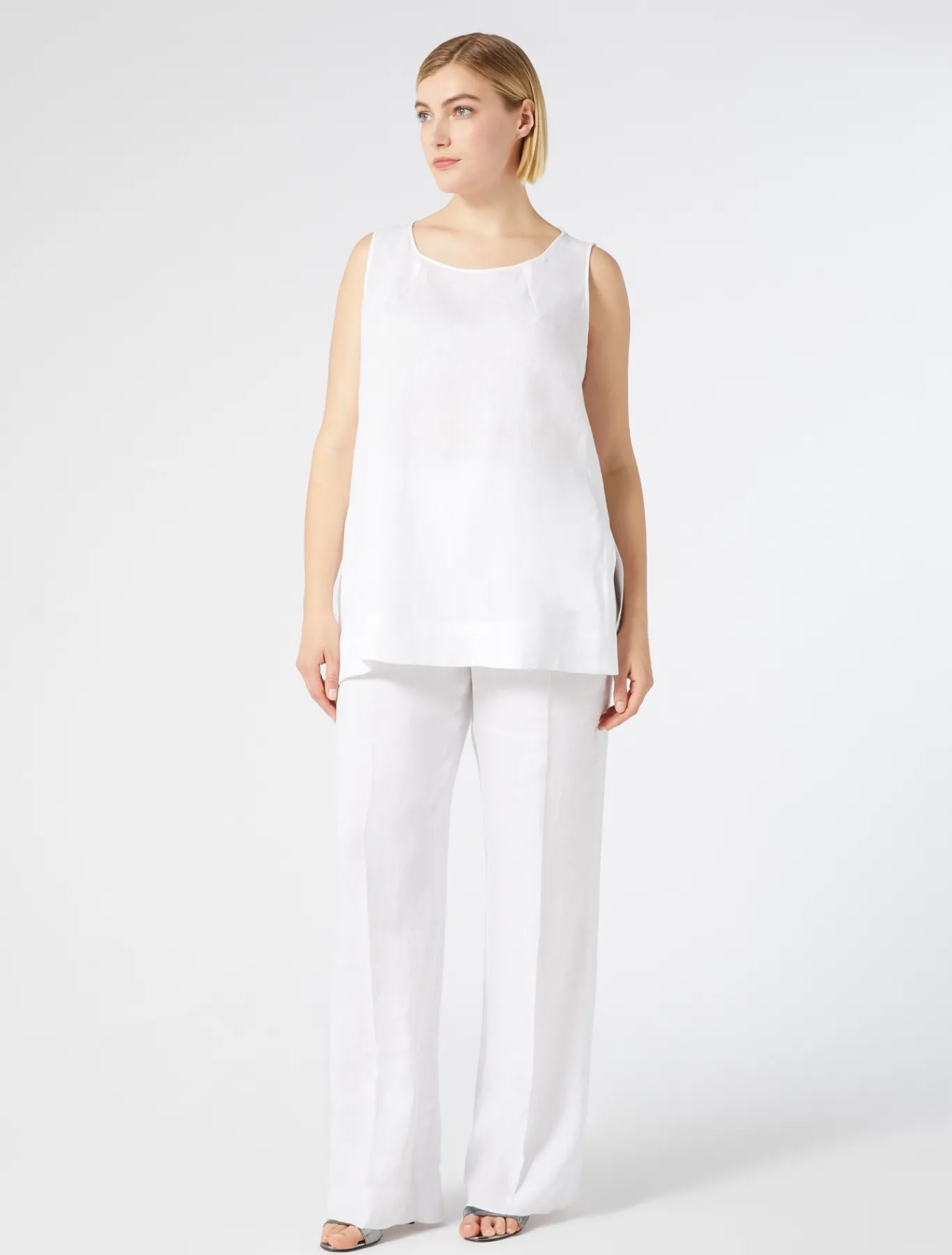 Marina Rinaldi Pantalon en toile de lin BLANCNEUTRE Discount