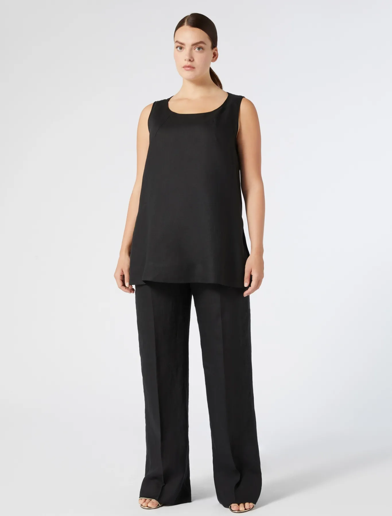 Marina Rinaldi Pantalon en toile de lin NOIR New