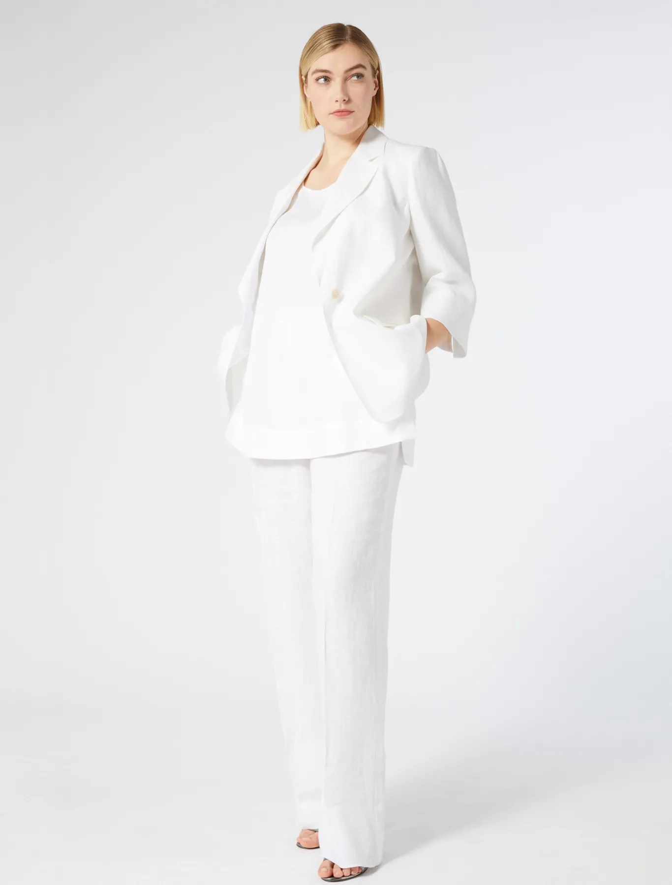 Marina Rinaldi Pantalon en toile de lin BLANCNEUTRE Discount