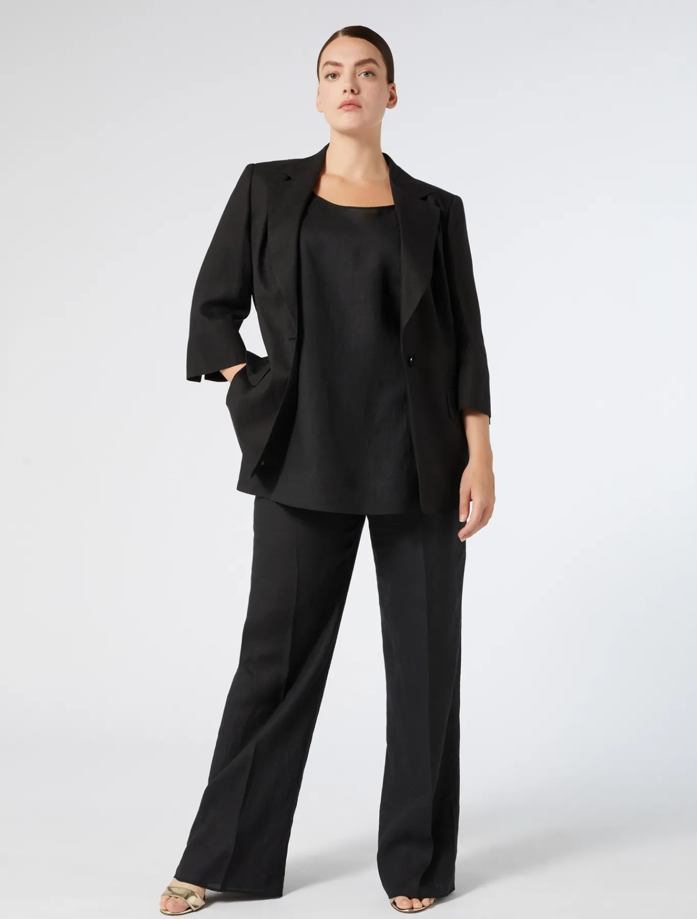 Marina Rinaldi Pantalon en toile de lin NOIR New