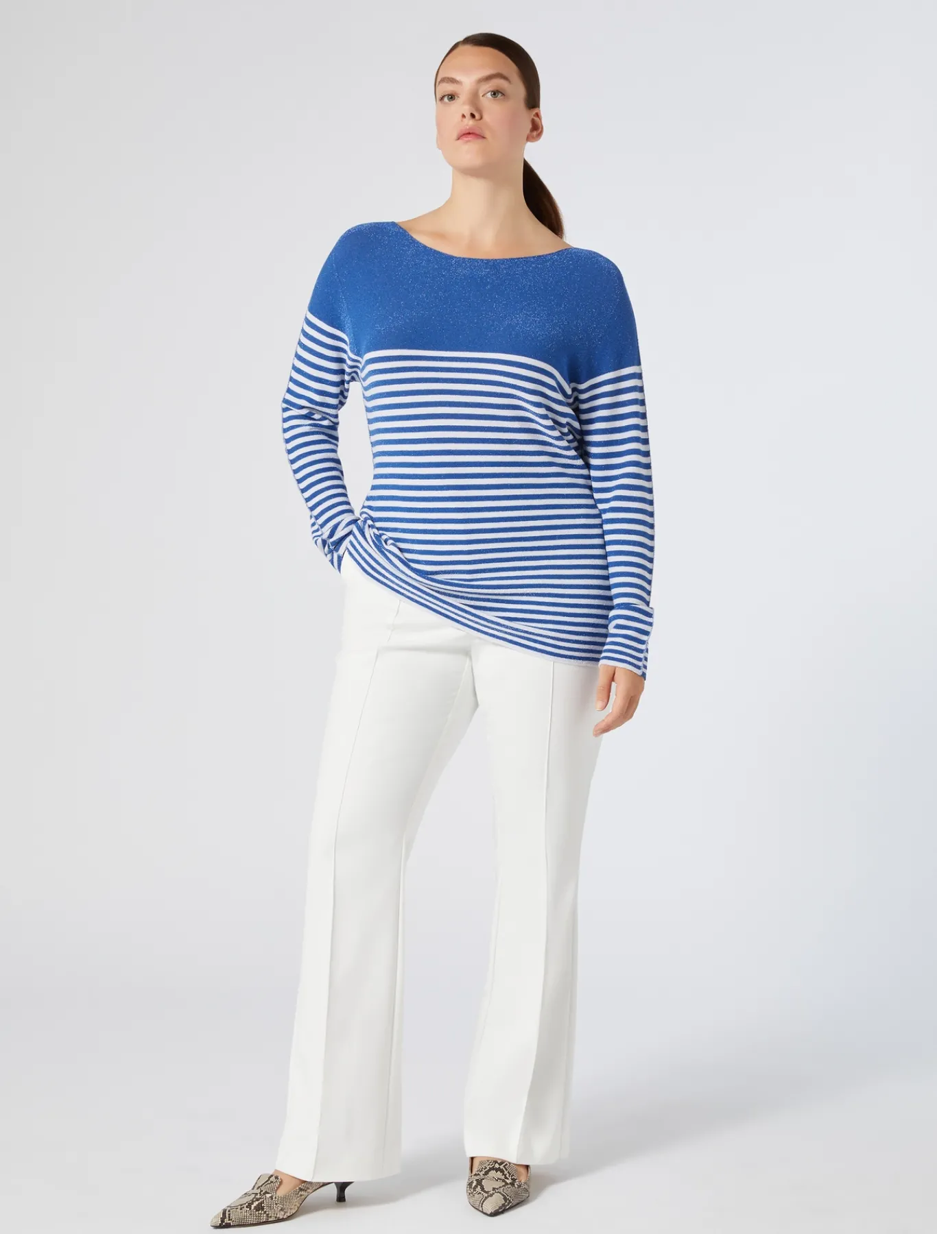 Marina Rinaldi Pantalon évasé en coton stretch BLANC Best