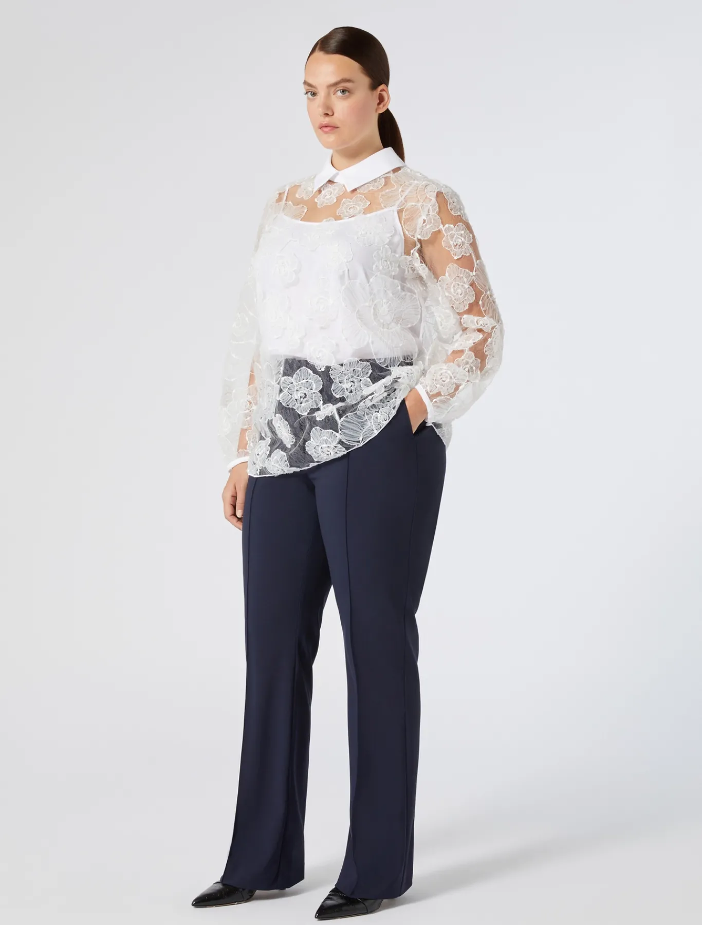 Marina Rinaldi Pantalon évasé en toile de laine BLEUNUIT Outlet