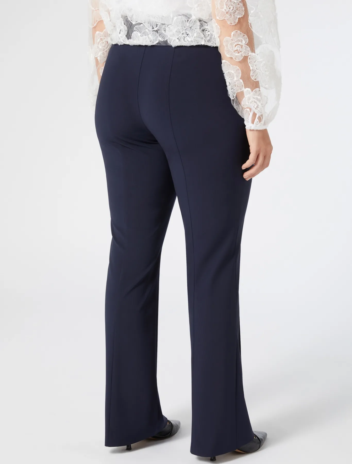 Marina Rinaldi Pantalon évasé en toile de laine BLEUNUIT Outlet