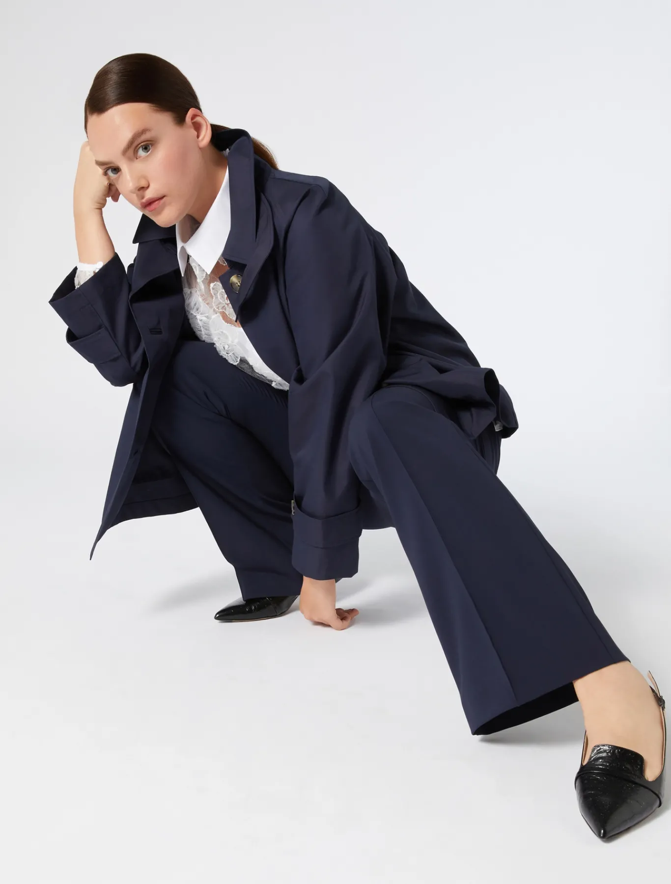 Marina Rinaldi Pantalon évasé en toile de laine BLEUNUIT Outlet