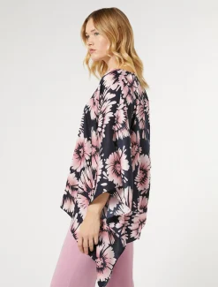 Marina Rinaldi Poncho en satin imprimé BLEUNUIT Fashion