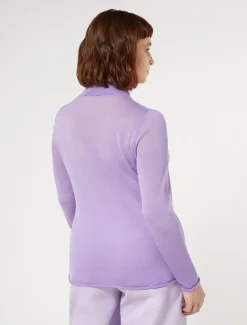 Marina Rinaldi Pull à col roulé en soie et cachemire LILAS New