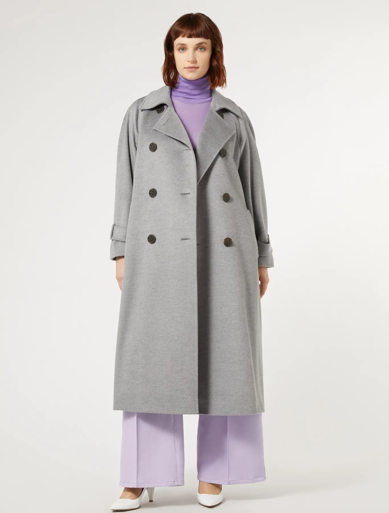 Marina Rinaldi Pull à col roulé en soie et cachemire LILAS New