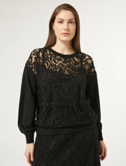 Marina Rinaldi Pull avec broderie macramé NOIR Discount