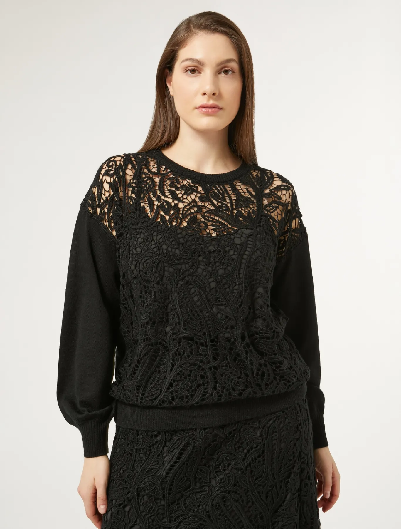 Marina Rinaldi Pull avec broderie macramé NOIR Discount