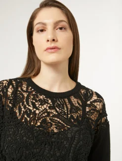 Marina Rinaldi Pull avec broderie macramé NOIR Discount