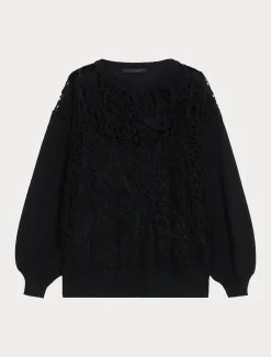 Marina Rinaldi Pull avec broderie macramé NOIR Discount