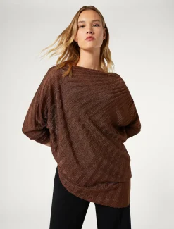 Marina Rinaldi Pull côtelé asymétrique CARAMEL Sale