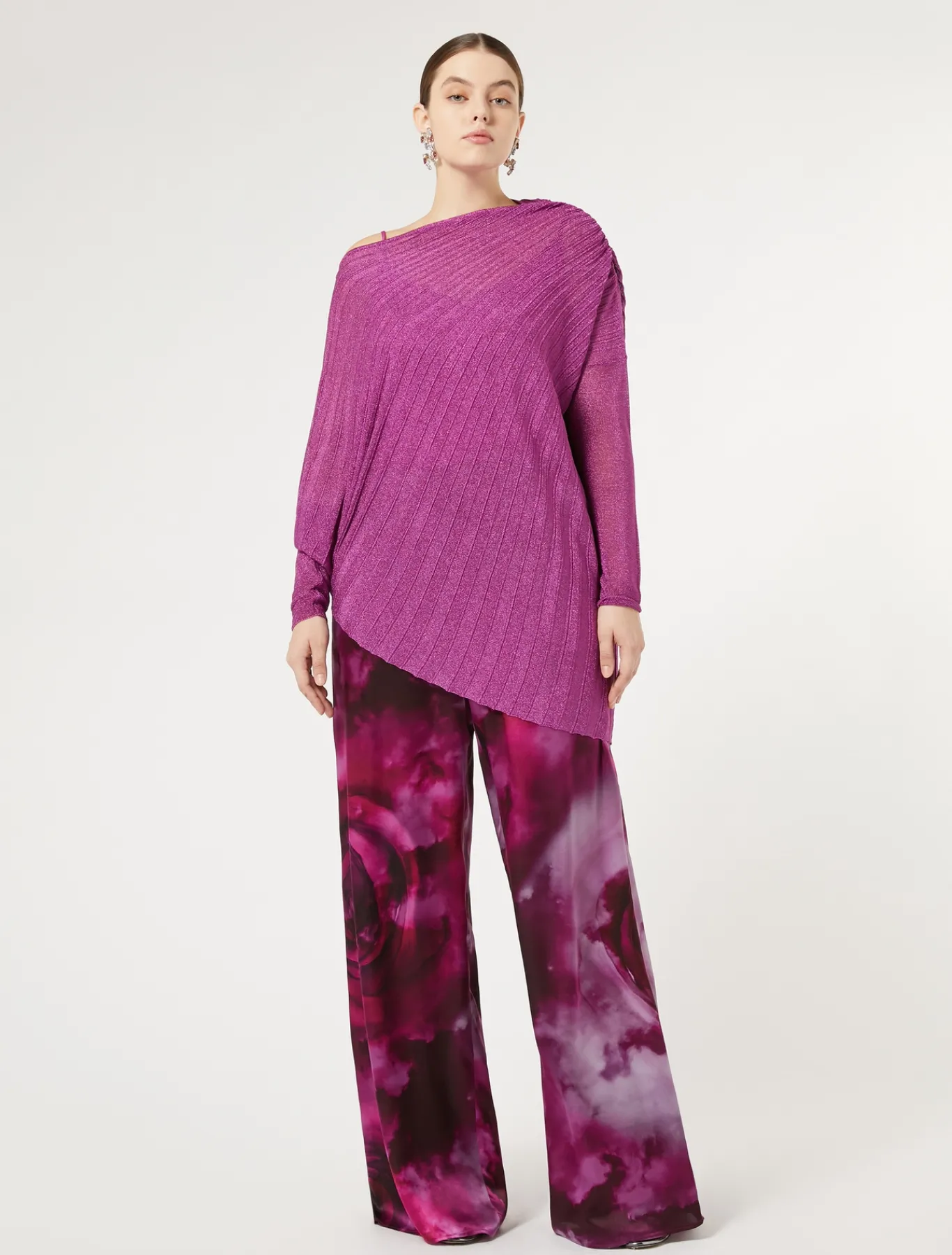 Marina Rinaldi Pull côtelé asymétrique ROSE Hot