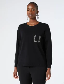 Marina Rinaldi Pull en laine, soie et cachemire NOIR Outlet