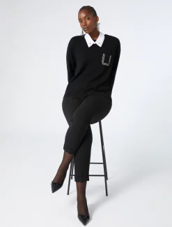 Marina Rinaldi Pull en laine, soie et cachemire NOIR Outlet