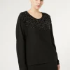 Marina Rinaldi Pull en viscose avec broderie NOIR Clearance