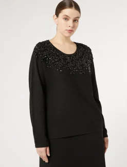 Marina Rinaldi Pull en viscose avec broderie NOIR Clearance