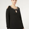 Marina Rinaldi Pull en viscose brodée NOIR Fashion