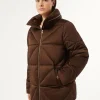 Marina Rinaldi Rembourré court en satin imperméable CHOCOLAT Clearance