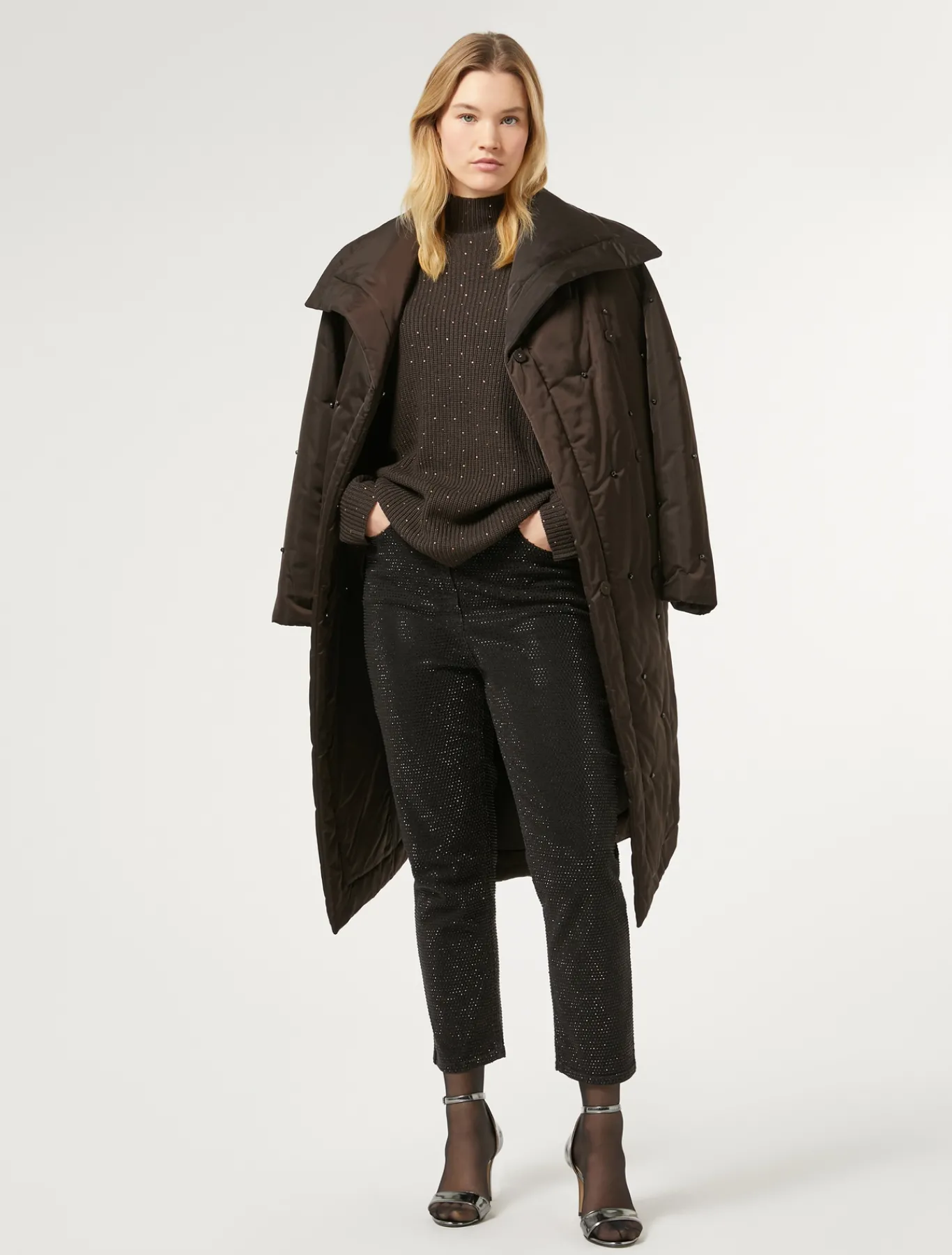 Marina Rinaldi Rembourré en satin brodé MARRONFONCE Outlet