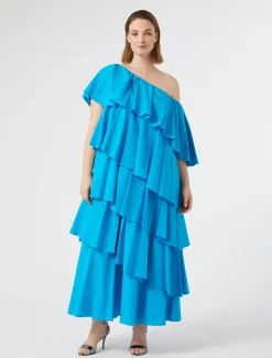 Marina Rinaldi Robe à volant en popeline TURQUOISE Online