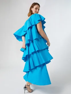 Marina Rinaldi Robe à volant en popeline TURQUOISE Online
