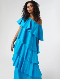 Marina Rinaldi Robe à volant en popeline TURQUOISE Online