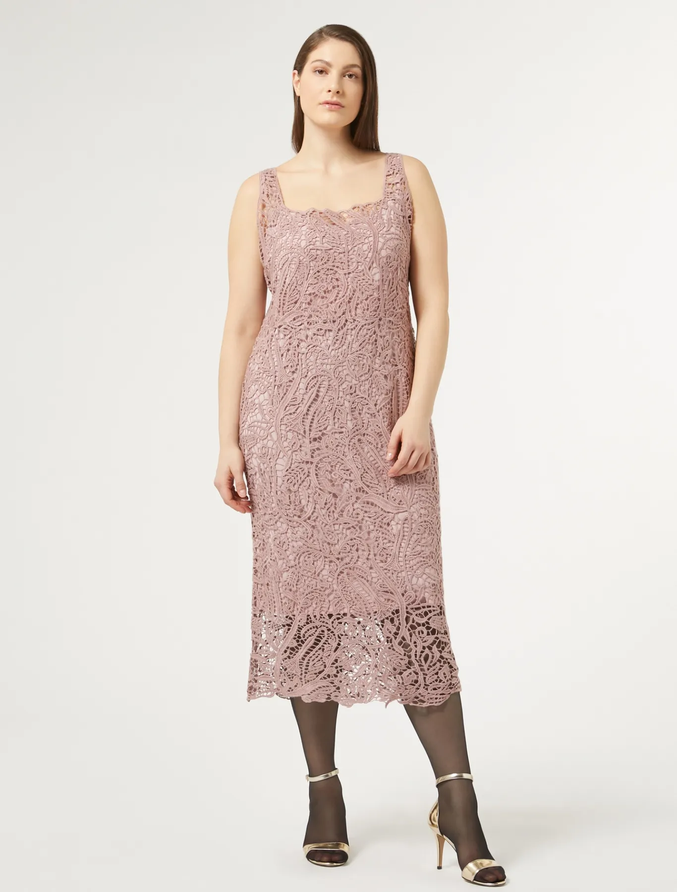 Marina Rinaldi Robe avec broderie macramé POUDRE Fashion