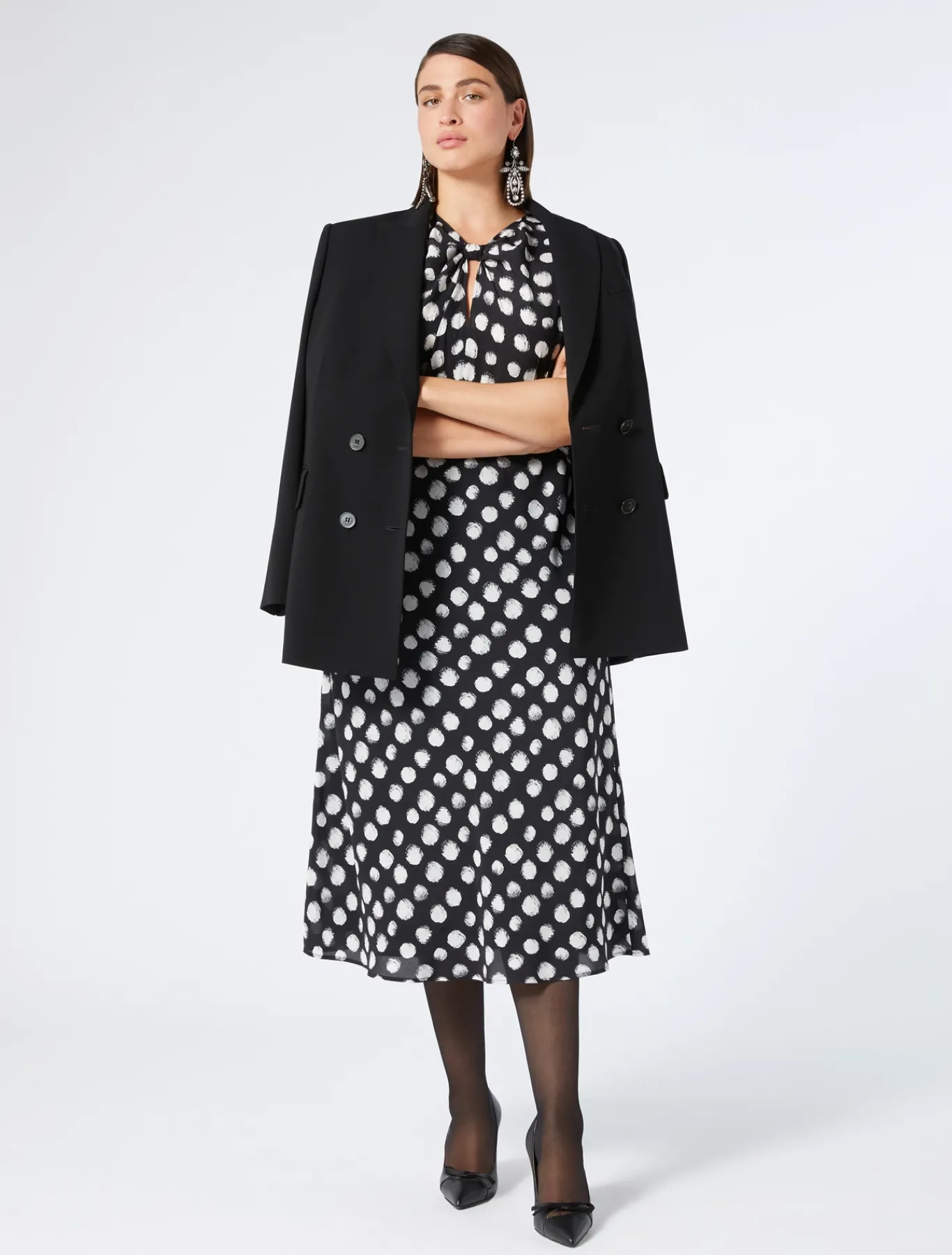 Marina Rinaldi Robe en crêpe de Chine de soie NOIR Outlet