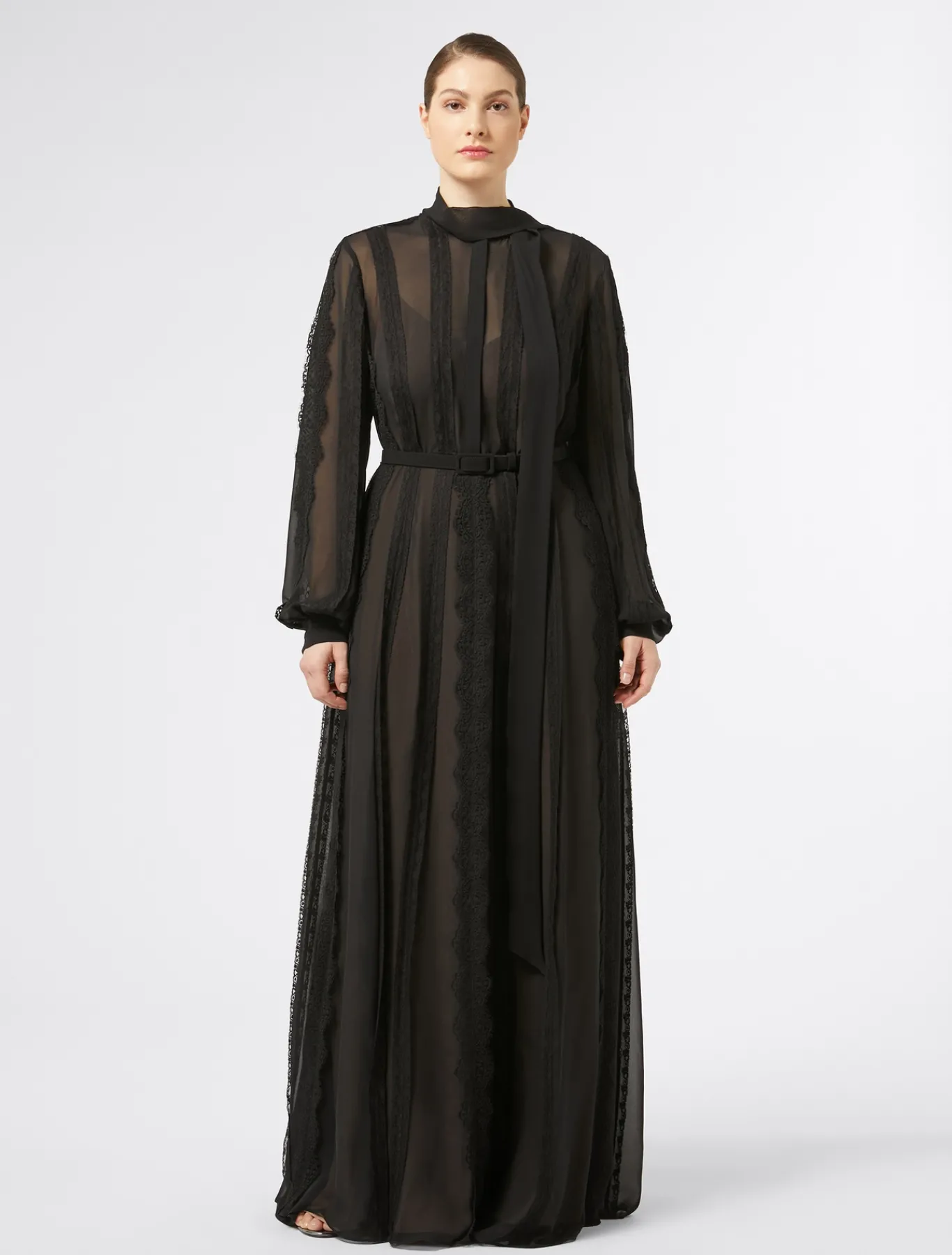 Marina Rinaldi Robe en georgette de soie et dentelle NOIR Best