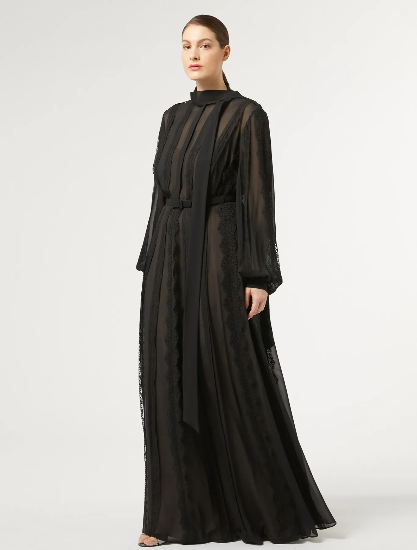 Marina Rinaldi Robe en georgette de soie et dentelle NOIR Best