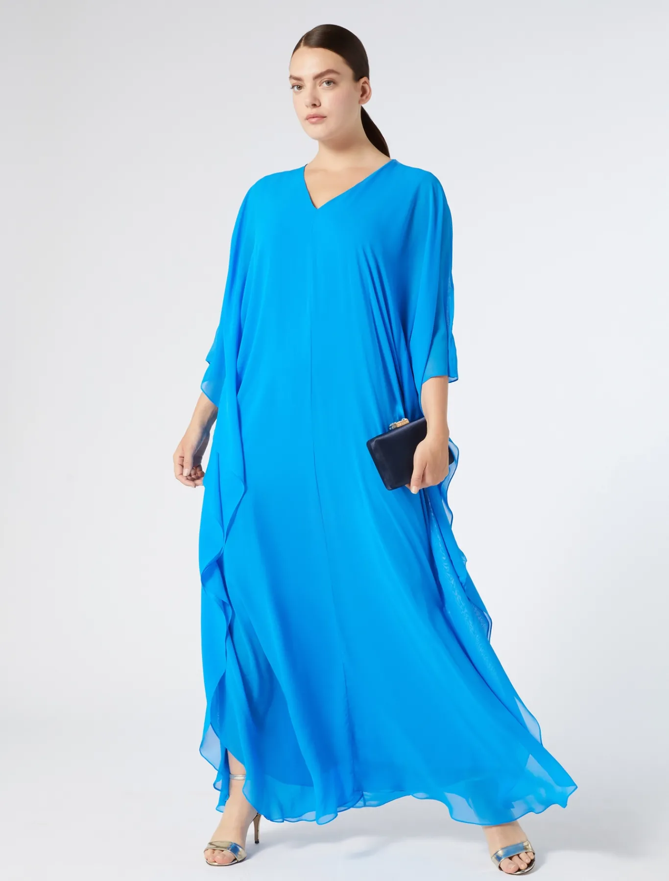 Marina Rinaldi Robe en georgette de soie BLEUET Clearance