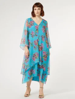 Marina Rinaldi Robe en georgette de soie TURQUOISE Best