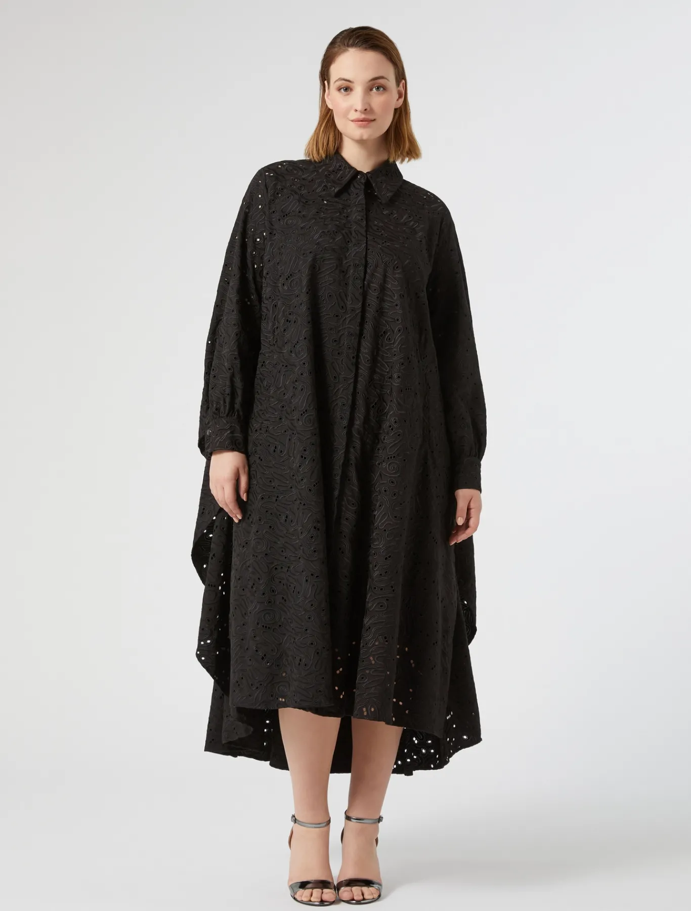 Marina Rinaldi Robe en popeline et dentelle sangallo NOIR Sale