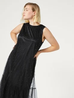 Marina Rinaldi Robe en tulle avec broderie NOIR Online