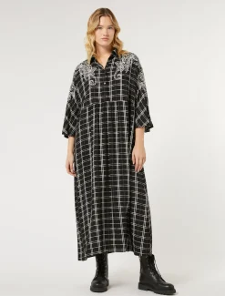 Marina Rinaldi Robe longue à carreaux avec broderie NOIR Hot
