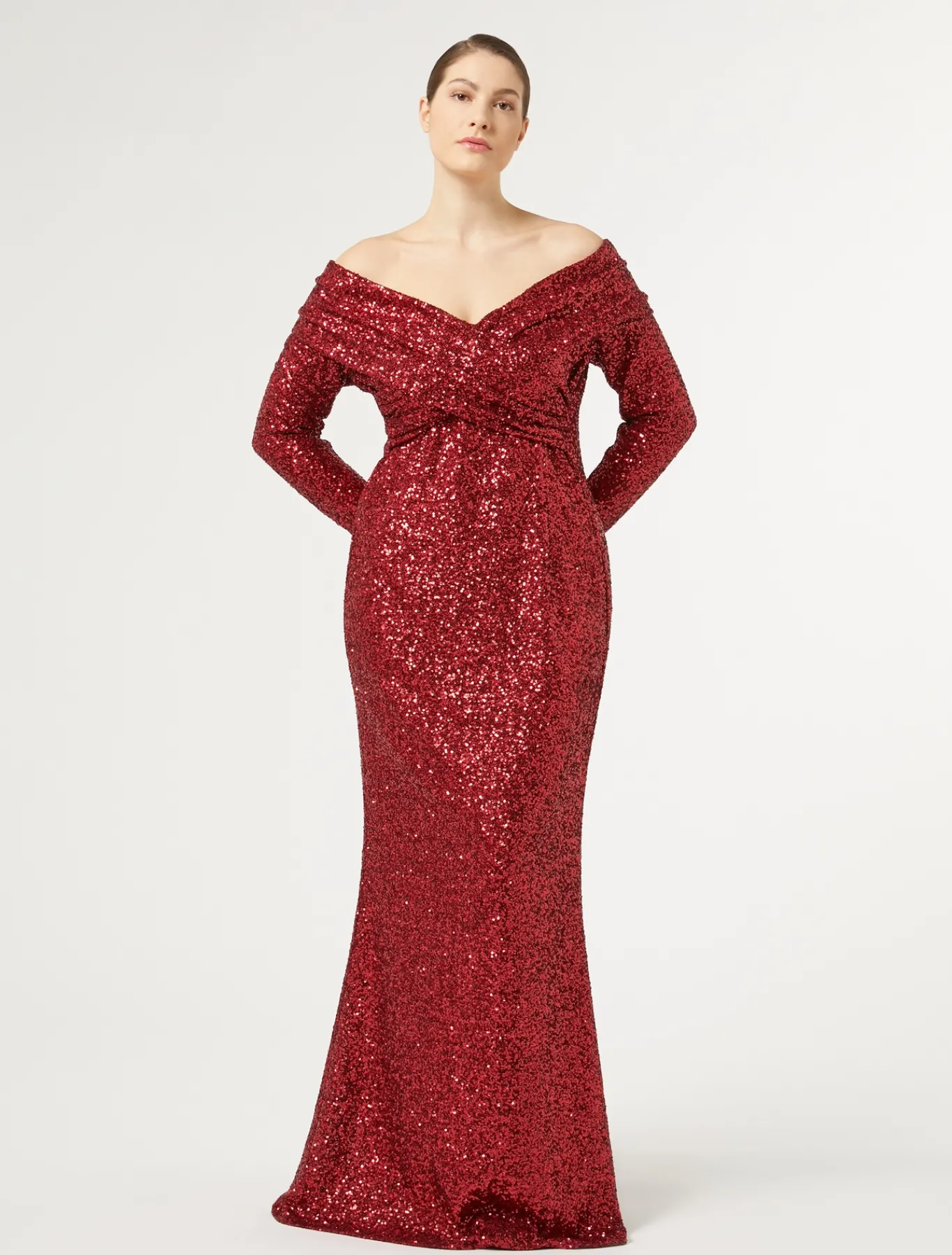 Marina Rinaldi Robe longue à paillettes ROUGE Best