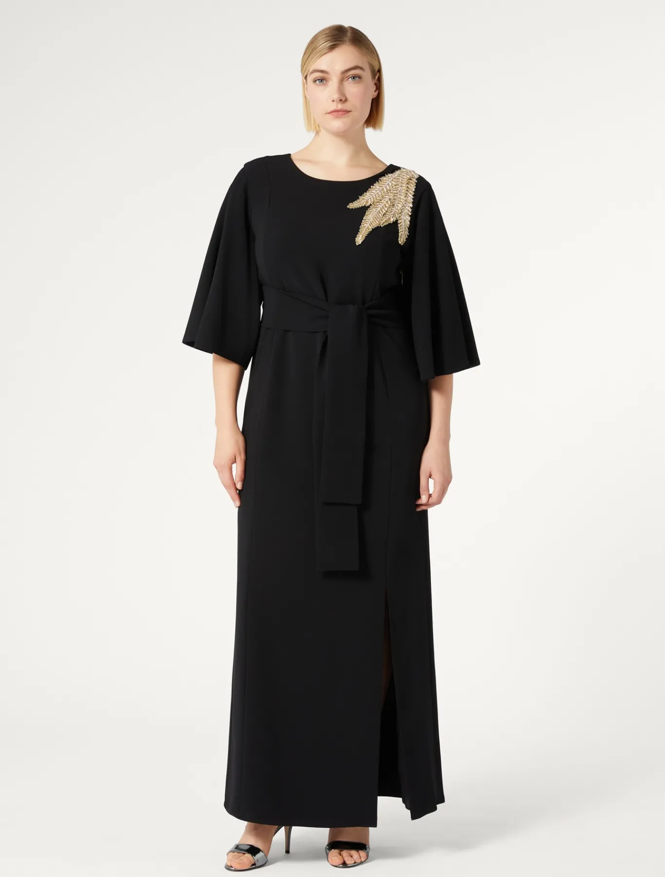 Marina Rinaldi Robe longue en cady avec broderie NOIR Clearance