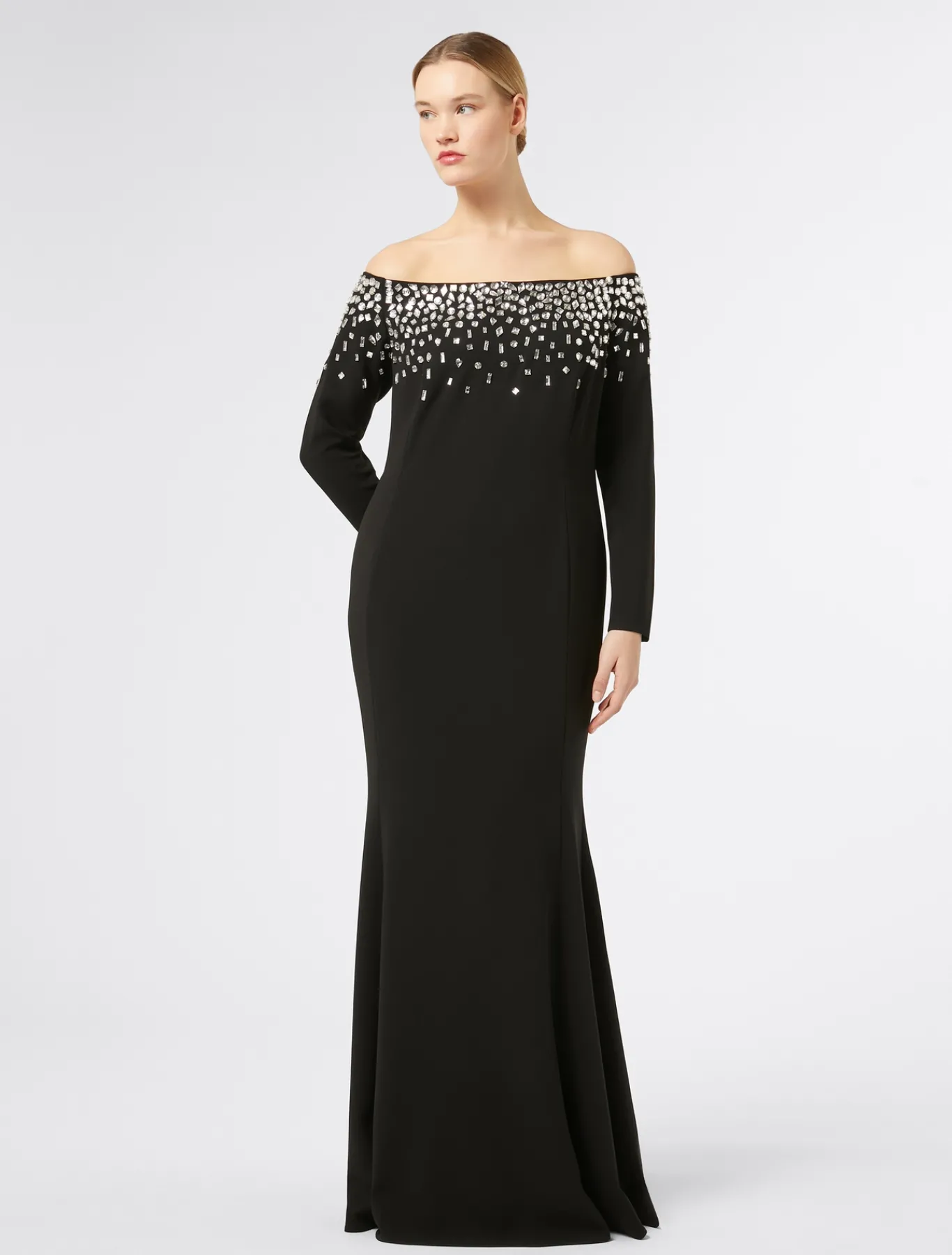 Marina Rinaldi Robe longue en cady avec broderie NOIR Best
