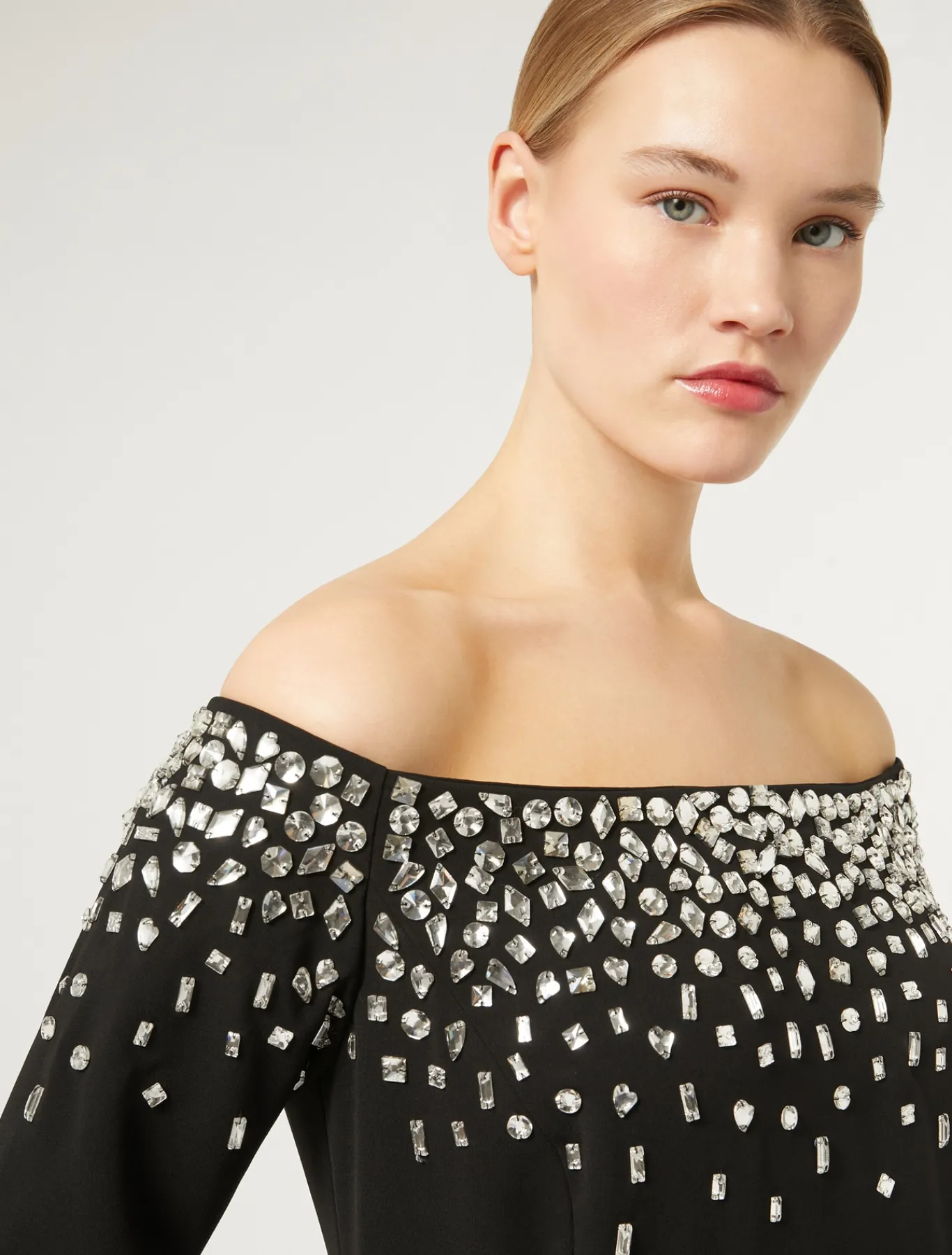 Marina Rinaldi Robe longue en cady avec broderie NOIR Best