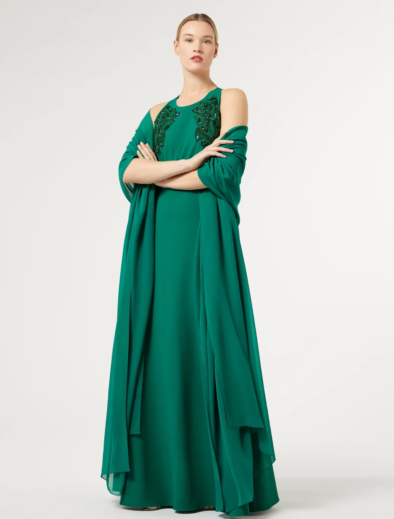 Marina Rinaldi Robe longue en cady avec broderie VERT Hot