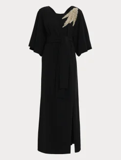 Marina Rinaldi Robe longue en cady avec broderie NOIR Clearance