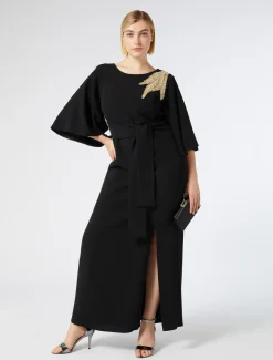 Marina Rinaldi Robe longue en cady avec broderie NOIR Clearance