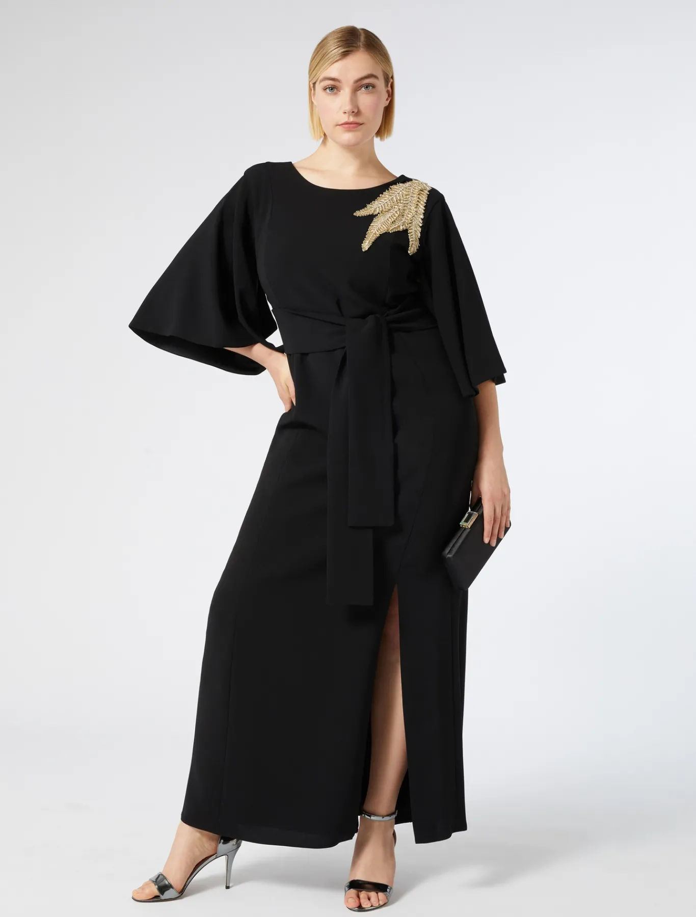 Marina Rinaldi Robe longue en cady avec broderie NOIR Clearance