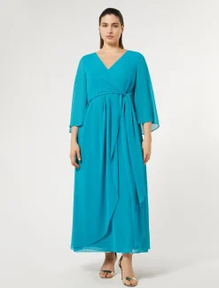 Marina Rinaldi Robe longue en crêpe de Chine TURQUOISE Best