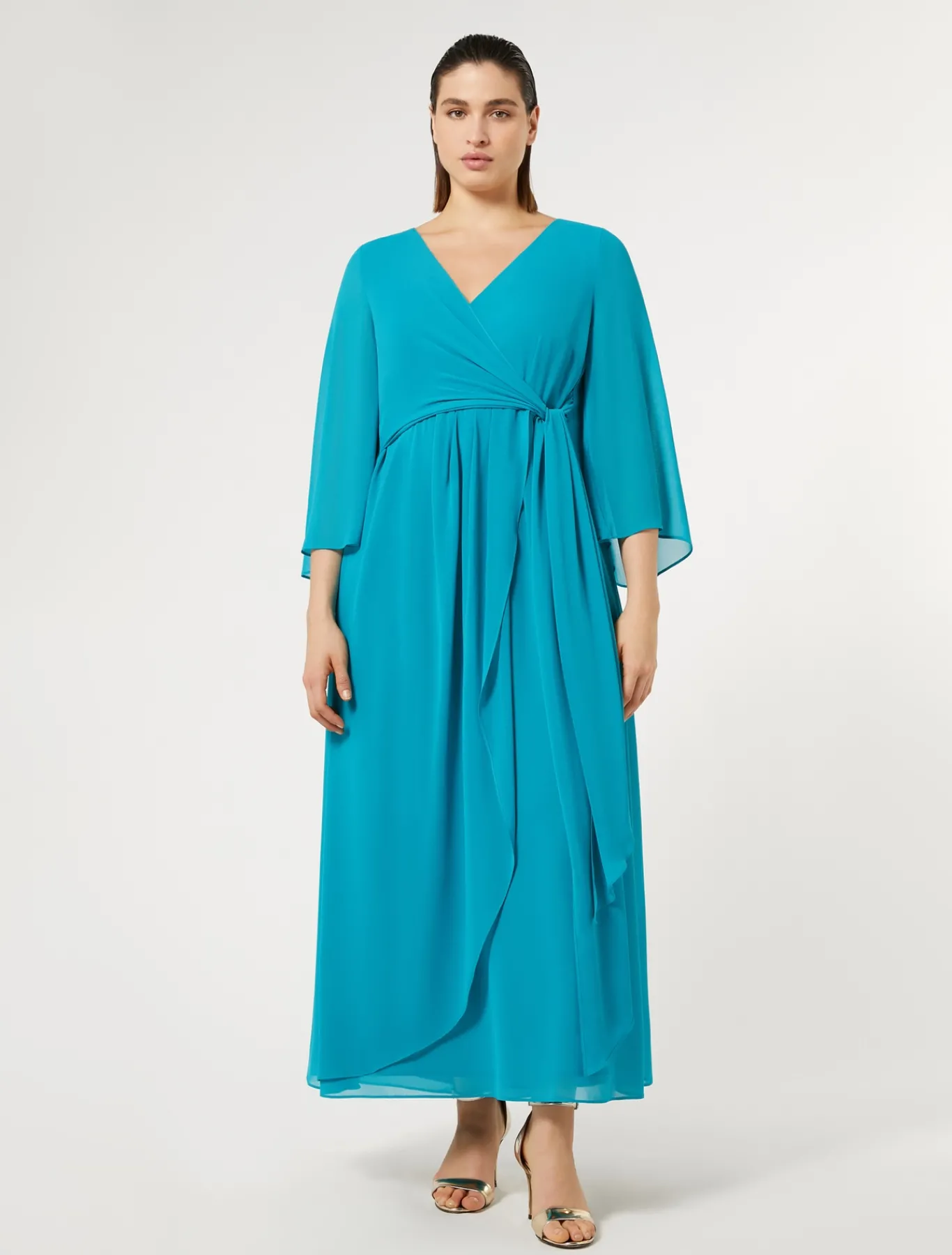 Marina Rinaldi Robe longue en crêpe de Chine TURQUOISE Best