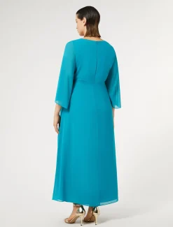 Marina Rinaldi Robe longue en crêpe de Chine TURQUOISE Best